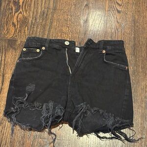 Zara Black Frayed Jean Shorts